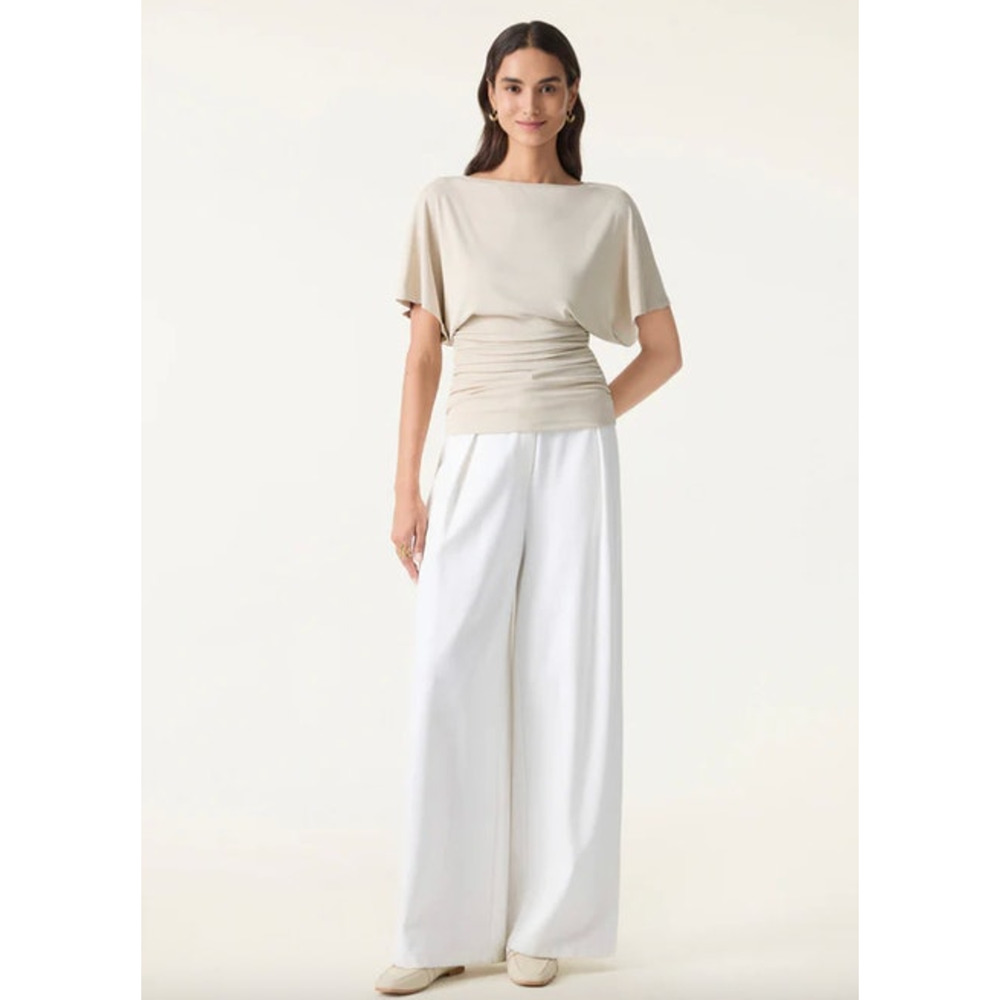 OGL Top Size M NEW Sandwashed Effortless Boatneck Batwing Sleeve Cream Ruches - Picture 12 of 14